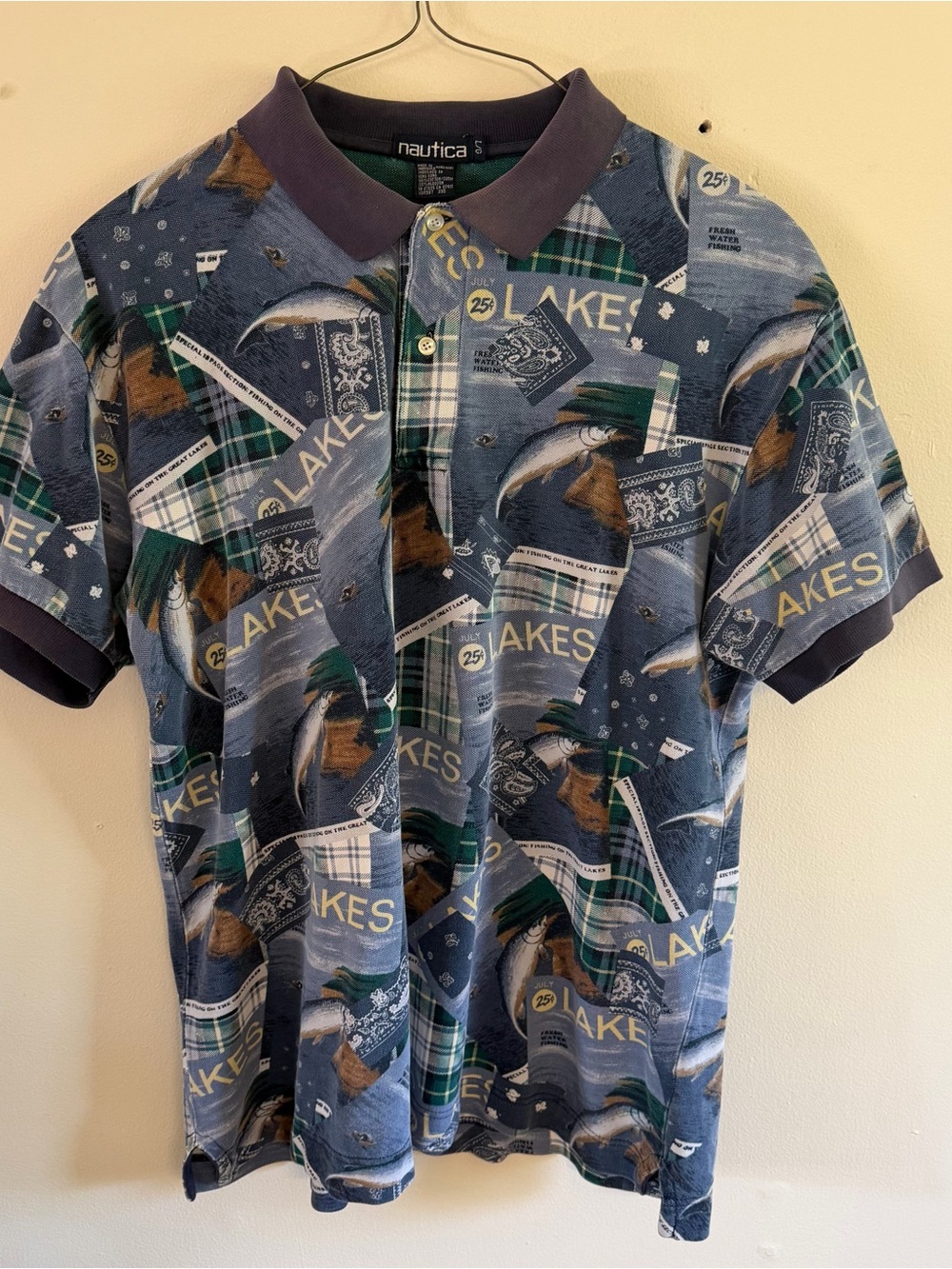 Nautica Navy & Green Lakes-Print Polo Shirt - Men's